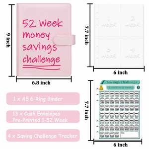 Custom Leather 52 Week Saving Challenge Binder with Envelopes Good-quality Cash Money Organizer for Budget Planner Gift - Product Image 2