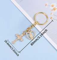 Porte-clés en métal doré pour femme avec pendentif cœur en strass et perles, Vierge Marie, croix, breloques pour voiture/sac à dos/sac