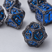 Jeu de dés en métal bleu canon de fusil à bords vifs, polyédriques, pour RPG (D4, D6, D8, D10, D12, D20), style steampunk mécanique, pour jeux de société