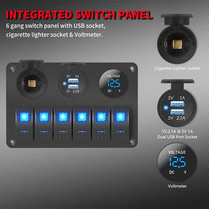 แผงสวิทช์กันน้ำ6แก๊งพร้อมไฟ LED แสดงสถานะ LED สีฟ้าสดใสสำหรับใช้งานกลางคืนบนเรือรถ RV - Product Image 3