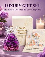 Roses éternelles pour la fête des mères et les anniversaires avec figurines d'anges en verre - Coffret cadeau de fleurs fraîches éternelles pour femmes et mamans