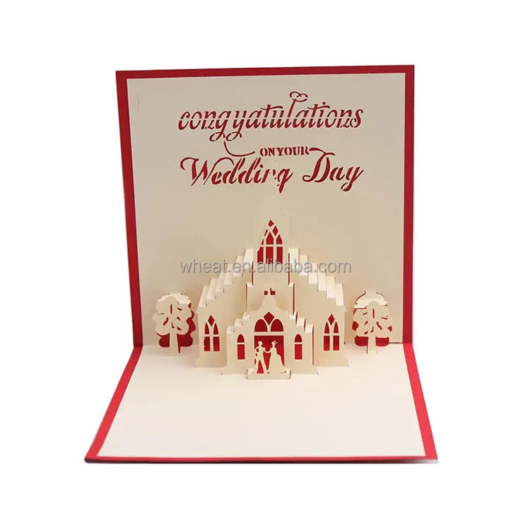 פופולרי אישית הדפסת חתונה בכנסייה נייר לייזר לחתוך 3D חתונה הזמנה עם מעטפה עבור צפון אמריקה ואירופה