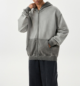 Tùy Chỉnh Chất Lượng Cao Thời Trang Phố Áo Lông Cừu Trống up Cổ Điển Hai Lớp Axit Rửa Mặt Trời Faded Đau Phạt Túi Hoodies - Product Image 3