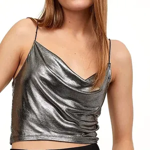 Sequined Women Top Cropped Top Summer Wear Glitter Sequin V Neck Backless Halter Women Sexy Top