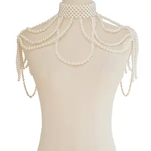 Wholesale Vintage Exaggerated Body Jewelry Chain Heavy Pearl Shawl Layered Tribal Style Hollow Weave Sexy Body Chain