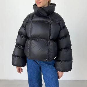 Haute qualité hiver mode recadrée surdimensionné bulle manteaux pour femmes Logo personnalisé chaud grande taille bouffant veste toile tissu - Product Image 1