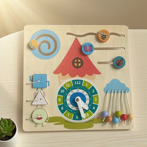 Juguetes educativos de madera multifuncionales Reloj Habilidades de la vida diaria Entrenamiento Tablero sensorial - Product Image 4