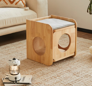 Cama para Gatos de Madera Maciza Estilo Tronco Moderno de Lujo, Mesa Auxiliar Multifuncional, Gabinete Lateral, Cama Pequeña para Gatos - Product Image 2