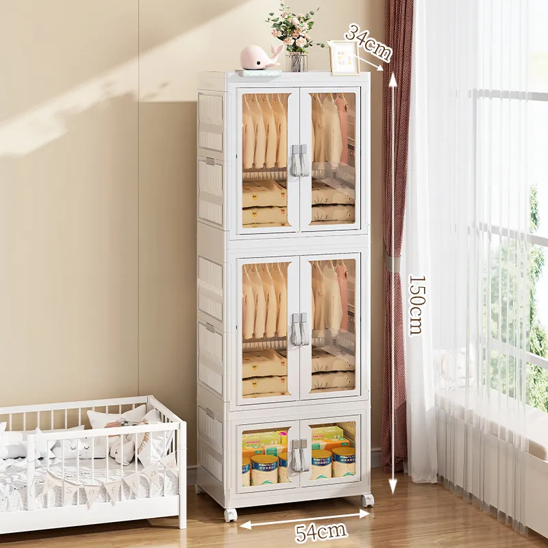Clothes Storage Cabinet Organizer Movable Stackable Foldable Wardrobes Portable PP Plastic Wardrobe