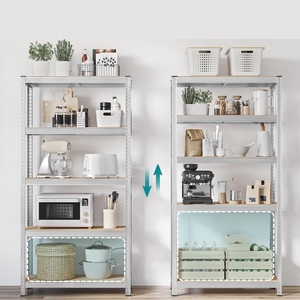 Étagère de rangement métallique sans boulons à assemblage rapide, robuste et résistante à l'usure, avec rivets, organisateur polyvalent à forte capacité de charge, avec niveaux en MDF - Product Image 6