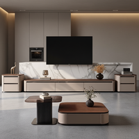 Meuble de sol carré en bois massif de style italien pour petit appartement, couleur noyer, meuble TV avec espace de rangement, table basse