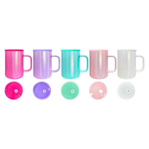 แก้วกาแฟแก้วสีประกายวิบวับขนาด 17 ออนซ์ จากคลังสินค้าสหรัฐอเมริกา พร้อมฝาพลาสติกสีสันสดใส ใช้เทคนิคการพิมพ์แบบโฮโลแกรม - Product Image 1