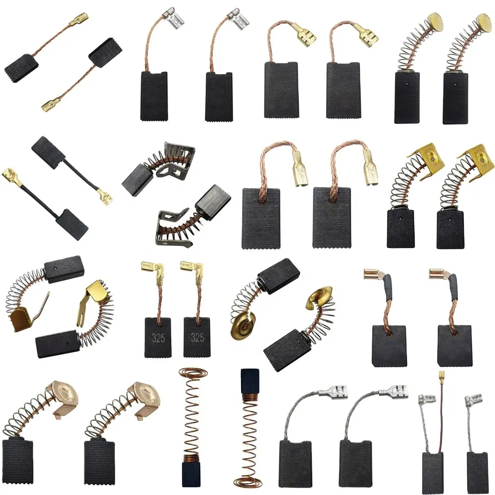 Escovas de carbono de reposição para brocas, furadeiras, martelo e rebarbas, escovas de carbono para motor de fábrica, ferramentas elétricas, tamanhos variados