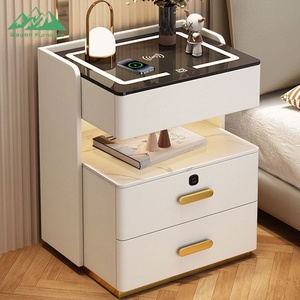 Mesa de Cabeceira Inteligente Luxuosa Wayon com 3 Gavetas, Carregamento Sem Fio e Luz LED, Mesa de Cabeceira Moderna com Tampo de Vidro para Quarto Principal - Product Image 1