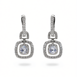 Pendientes de lujo con cristales de oro blanco para mujer, diseño geométrico de plata 925 con engaste de bisel para boda - Product Image 1