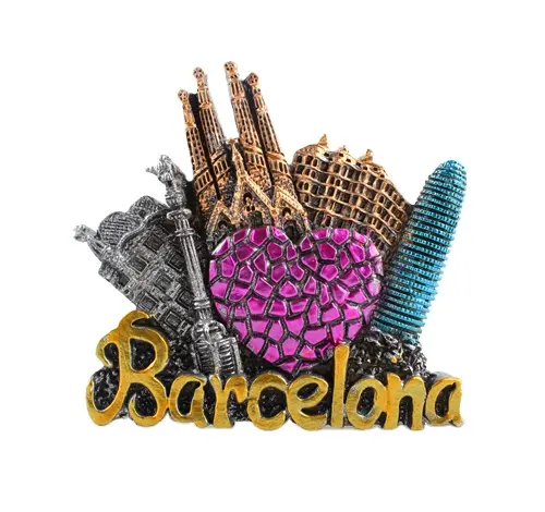 Yiwu Fábrica Espanha País Barcelona City Building turista 3D resina epóxi lembrança ímã frigorífico