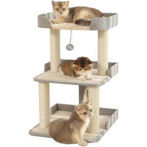 Rak pohon kucing Multi-Level 27,56 inci tahan lama dengan tempat tidur semua musim pohon kucing kayu menampilkan bahan Sisal alami - Product Image 1
