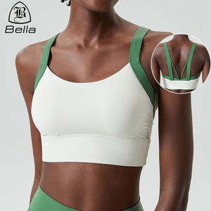 女性用ジムウェアコントラストカラークロスバックフィットネススポーツブラトップランニングベストヨガジムクロップタンクトップス - Product Image 1
