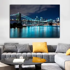 Lumière LED 3d pour salon, décor mural, ville et paysage nocturne, impression HD, toile, art