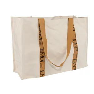 High Quality Custom Eco Beige Color Beach Tote Bag Natural Cotton Bag Canvas Tote Bags With Custom Printed Logo