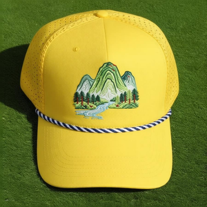 Golf <b>Caps</b> Custom 3D Embroidery Mountain Landscape Logo Solid Color Curved Brim Side Pattern Rope Man Women Wholesale ODM Injae - Product Image 3