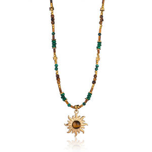 قلادة على الطراز الأوروبي من حجر اللازورد وعين النمر على شكل عباد الشمس، قلادة يدوية الصنع من الخرز، مجوهرات فاخرة متعددة الطبقات بأسلوب بوهيمي - Product Image 6