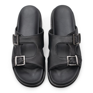 Nuovi Sandali Casual Traspiranti in Vera <span class=keywords><strong>Pelle</strong></span> <span class=keywords><strong>Nera</strong></span> per Uomo, <span class=keywords><strong>Ciabatte</strong></span> Maschili con Rialzo di 5cm - Product Image 6