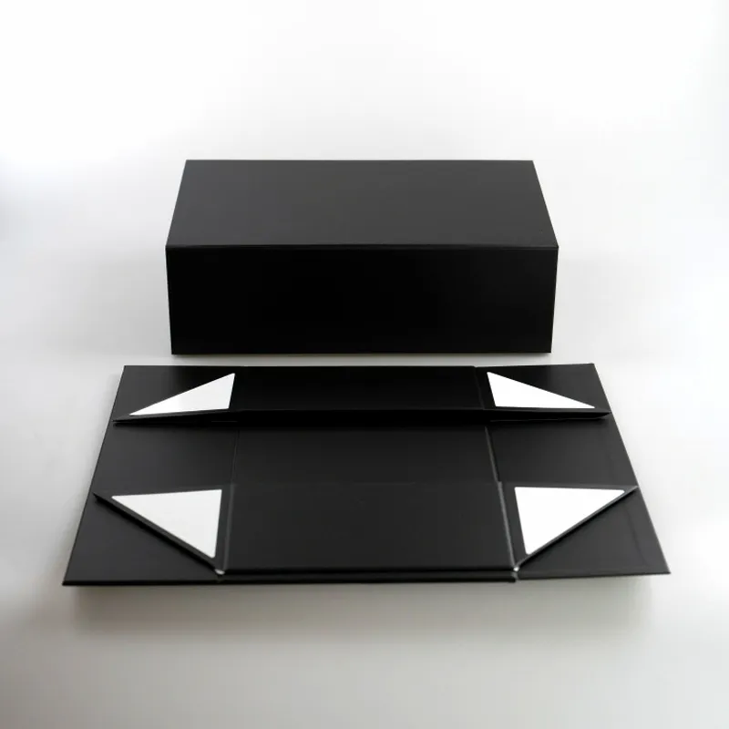 Scatole nere regalo di lusso in cartone con Logo personalizzato scatola di carta pieghevole per imballaggio pieghevole magnetica con coperchio per piccole imprese