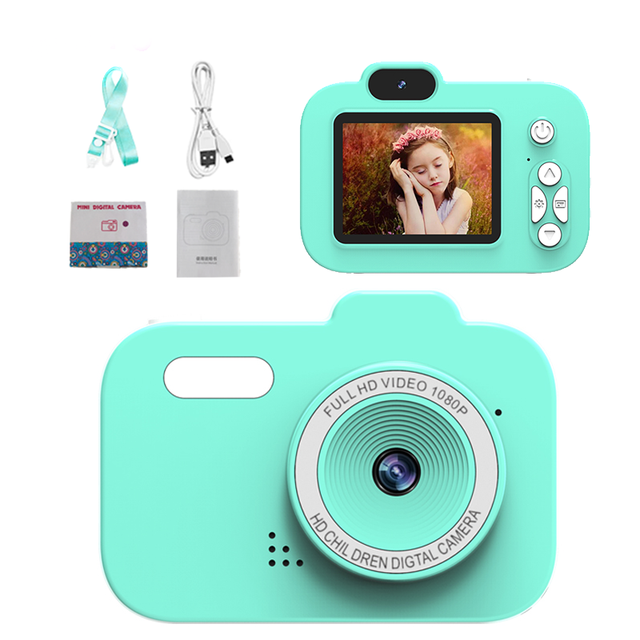 Mini Cute Cartoon Kids Retro Digital Camera Built-In Games 2.4" Screen One-Click Low Light Functions-Portable Christmas Gift
