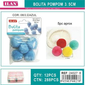 Pompon Ilan Bolita 3,5 cm Azzurro, Materiale per Artigianato - Product Image 1