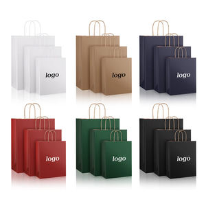 Sac en papier kraft avec logo personnalisé KH Food emballage de frites brun blanc à poignée plate pour la promotion - Product Image 2