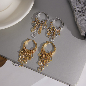 Pendientes de Aro con Borlas de Acero Inoxidable 18K, Diseño Geométrico con Bloques de Color, Joyería Fina Colgante para Uso Diario - Product Image 4