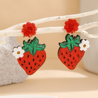 Boucles d'oreilles fruits pour filles mignonnes, bijoux nouvelle mode, couleur néon, résine cerise, boucles d'oreilles géométriques fraise, vente en gros