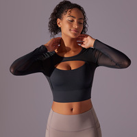 Haut court transparent en maille à manches longues pour femme, idéal pour la gym, le fitness, le yoga, séchage rapide 2026