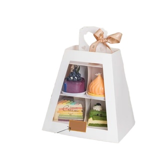 Sunshine Afternoon Tea Clear Window Corrugated Board 1 2 3 Tier Cake <b>Box</b> Cardboard Party Cake Tower Stand <b>Box</b> With Handle - Product Image 6