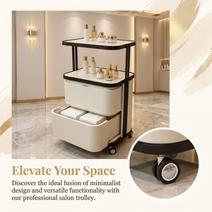 Modern Wood Double Glass Top 4-Wheel Beauty Trolley 2-Drawer Rolling Salon <b>Storage</b> <b>Cart</b> for Facial Lash Spa Clinic - Product Image 1