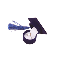 Boîte d'emballage de bijoux en velours noir et bleu, forme chapeau, motif uni simple, pour boucles d'oreilles, avec logo personnalisé, vente en gros
