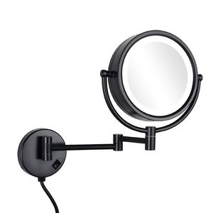 Miroir de maquillage rond moderne à double face, noir mat, avec éclairage LED mural, grossissant et personnalisable - Product Image 1
