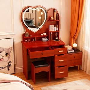 Petite coiffeuse pour chambre à louer avec miroir de maquillage éclairé, serrure de tiroir en forme de cœur pour chambre principale, table de vanité pour chambre à coucher - Product Image 6