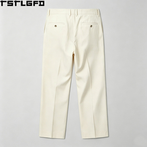 Custom <b>Pleated</b> Straight Leg Pants <b>Men</b> Chino Tailored Dress <b>Trousers</b> <b>Double</b> Pleat Relaxed Fit Business Casual Wholesale Bulk - Product Image 4