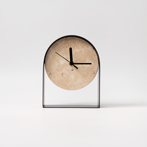 Huangdong Marble Wabi-Sabi Style Geometric Shape Decorative <b>Clock</b> Hotel Model Room Restaurant Home Living Room TV Cabinet Study - Product Image 3