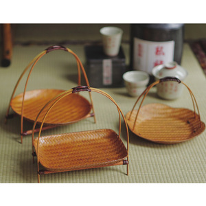 Handmade bamboo woven tea and snack basket with handle, small bamboo basket, Chinese retro style, pastry <b>plate</b> <b>rack</b>, detachable - Product Image 1