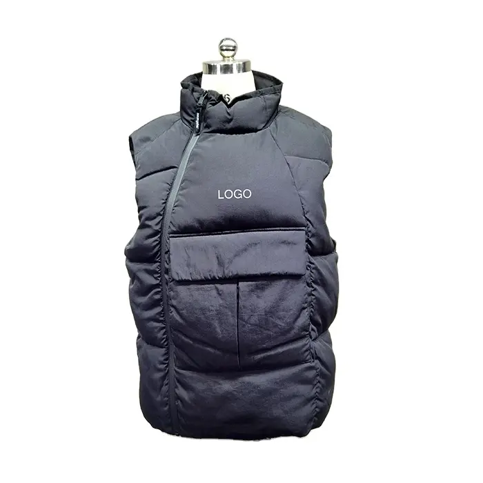 high quality men's casual asymmetric quilted puffer jacket vest utility waterproof veste puffer pour hommes streetwear vest