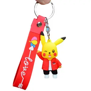 Promotionele Pikachu Auto Sleutelhanger Accessoires Goedkope Cartoon Anime Dier Pvc Sleutelhanger Lanyards Rubber Sleutelhanger Houder
