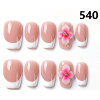 1326-1330 Faux ongles ronds faits à la main à presser, 10 pièces, style français, faux ongles 3D avec sculpture, haute qualité pour doigts