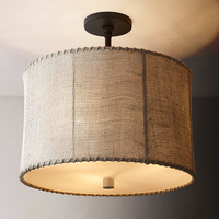 Plafonnier LED rond moderne en tissu pour chambre à coucher, base en acier avec couvercle en acrylique
