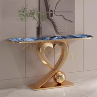 Table Console de Salon en Travertin, Luxe Doré, Miroir et Marbre, Tables Modernes