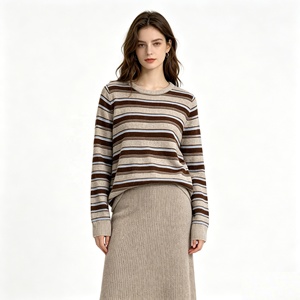 Pull en <span class=keywords><strong>laine</strong></span> mélangée à rayures, effet cachemire, pour femmes, col rond, manches longues, tricoté, doux, chaud, décontracté, à porter au quotidien en hiver - Product Image 1
