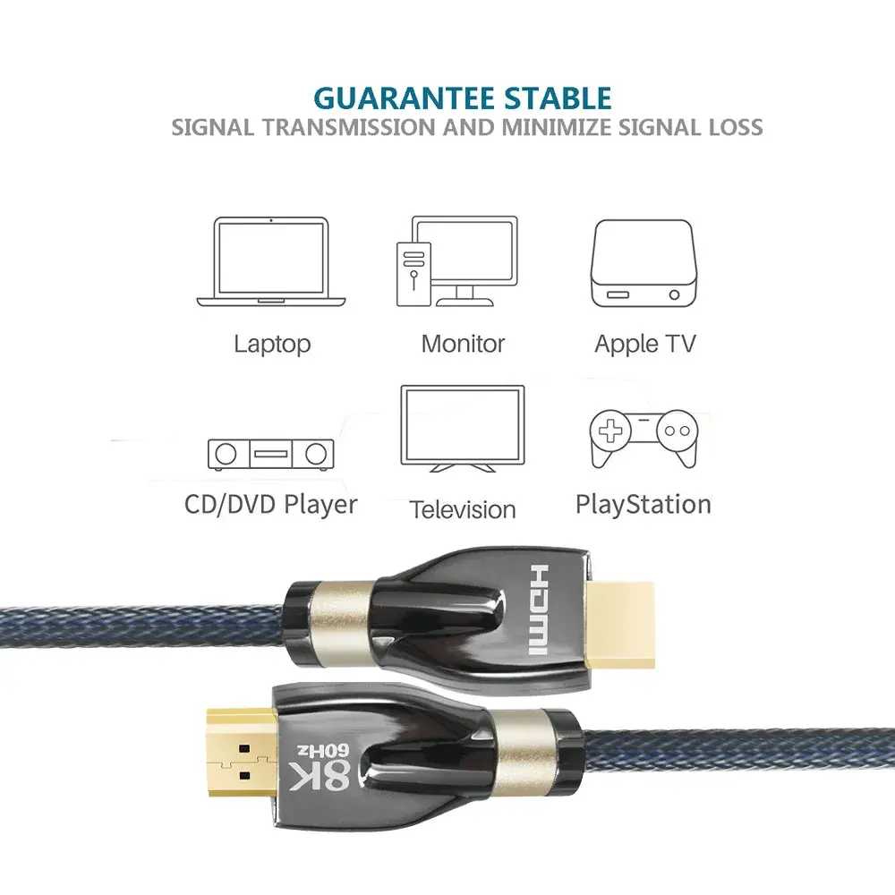 OEM mới nhất cao cấp 8K HDMI Cáp Nylon bện lưới 2.1 cáp 8K 3m cáp HDMI di động để TV