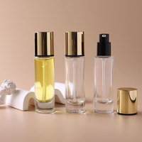 Flacon pompe en verre rond de 1 OZ (30 ml) pour huile cosmétique, flacon de sérum en verre, flacon pompe en verre pour huile cosmétique de luxe avec couvercle doré